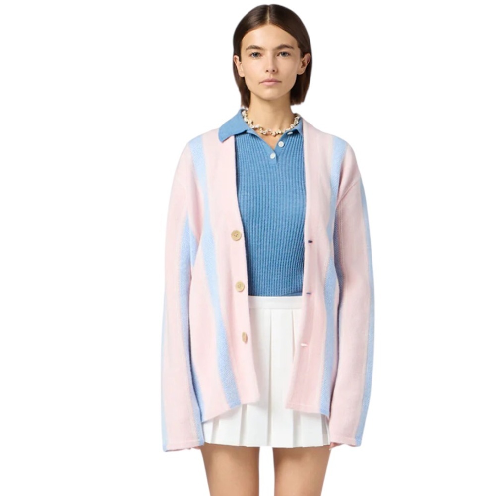 Guest in Residence Baja Everywear Cashmere Cardigan NWT Powder Pink Combo - Picture 6 of 16